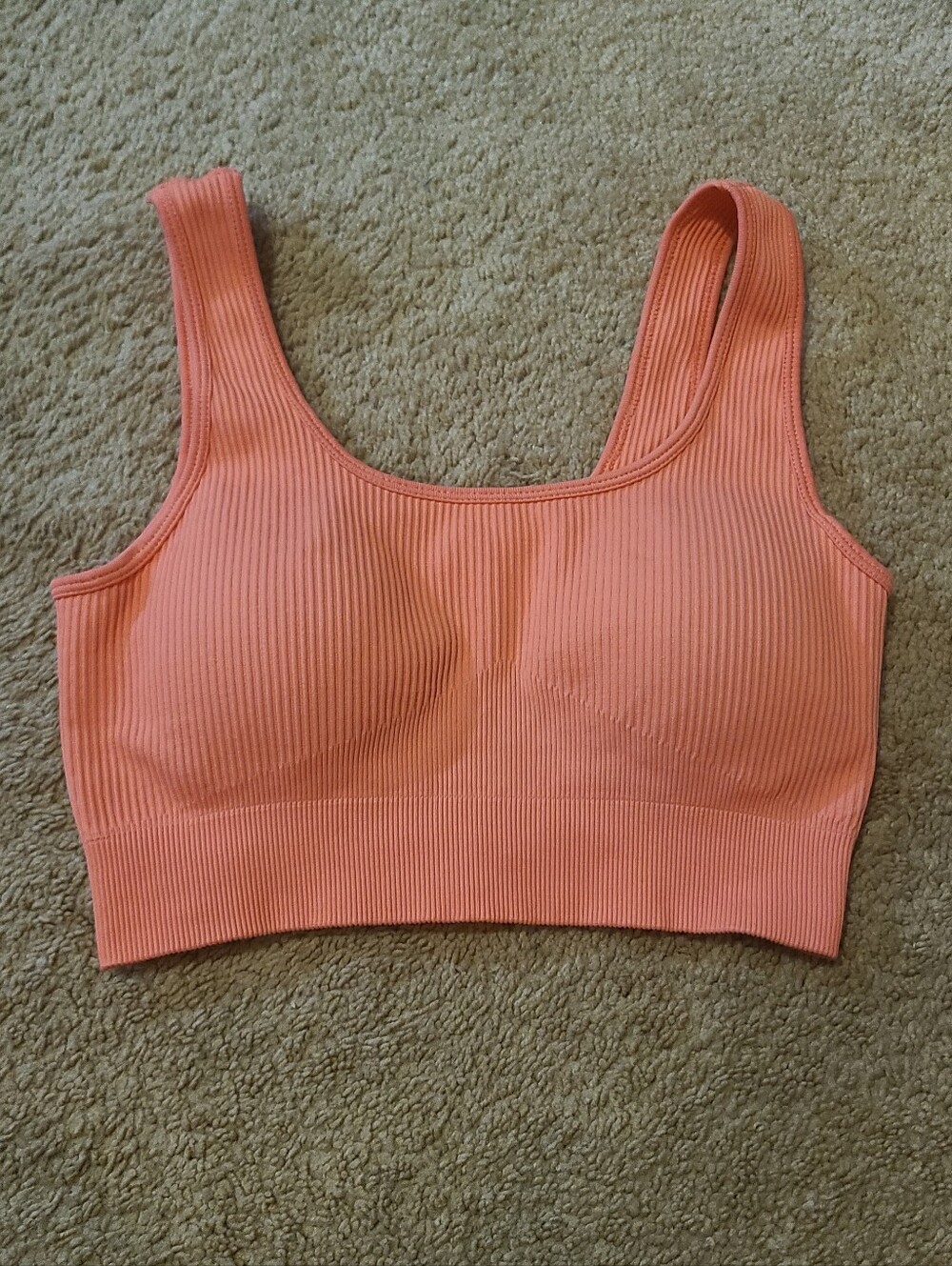 Coral Ribbed Sports Bra